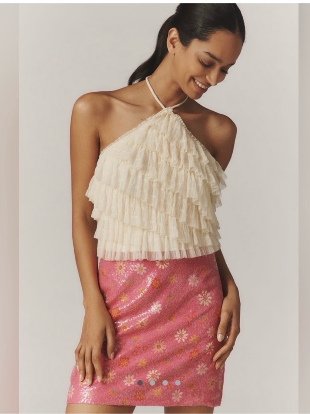 Farm Rio Pink Floral Sequin Skirt